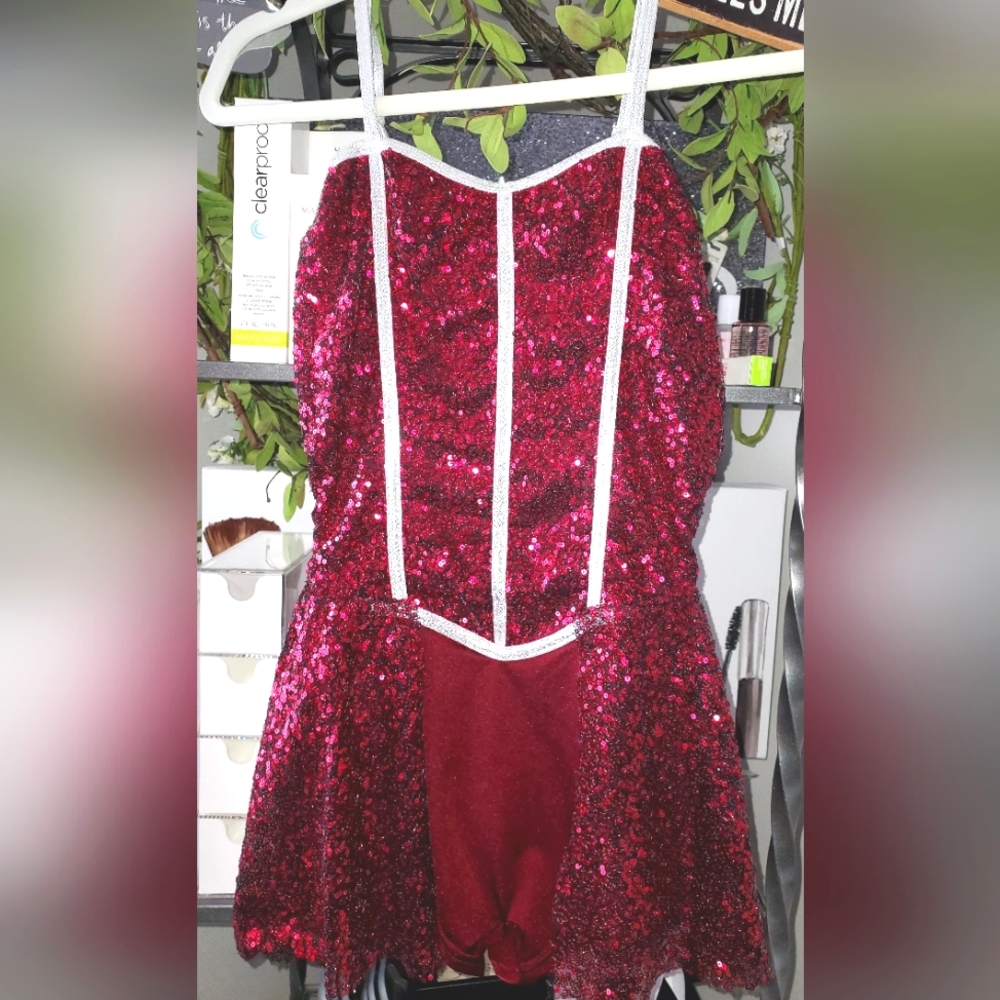 Womens Double Platinum burgundy sequin dance costume. Sz Small